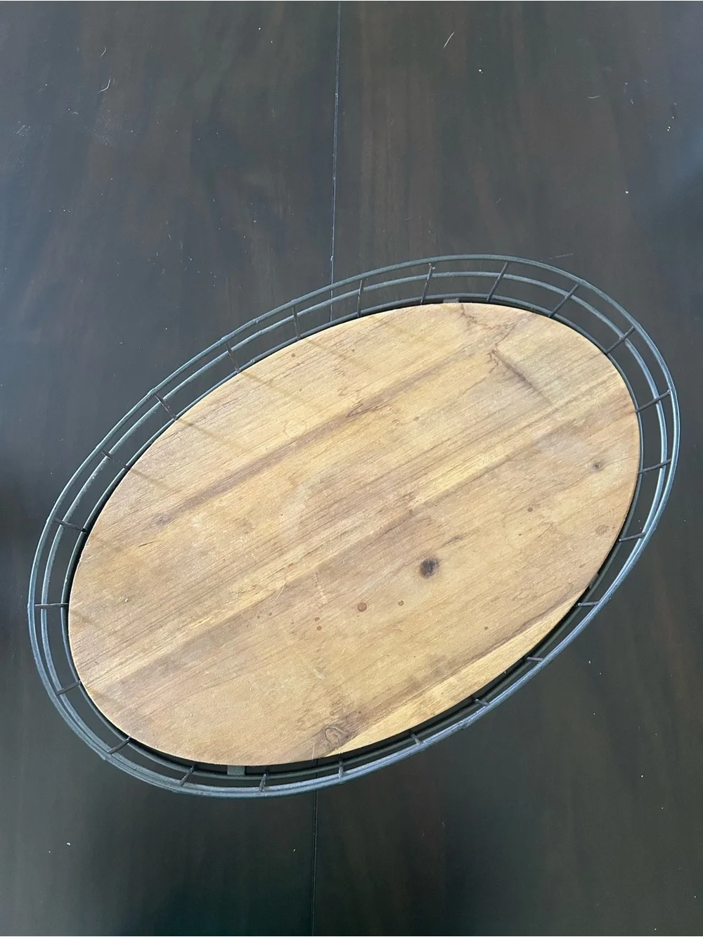 Rustic Oval Wood & Metal Serving Tray - Brown
